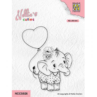 Nellies Choice Clear Stamp - Elephant With Heart Balloon